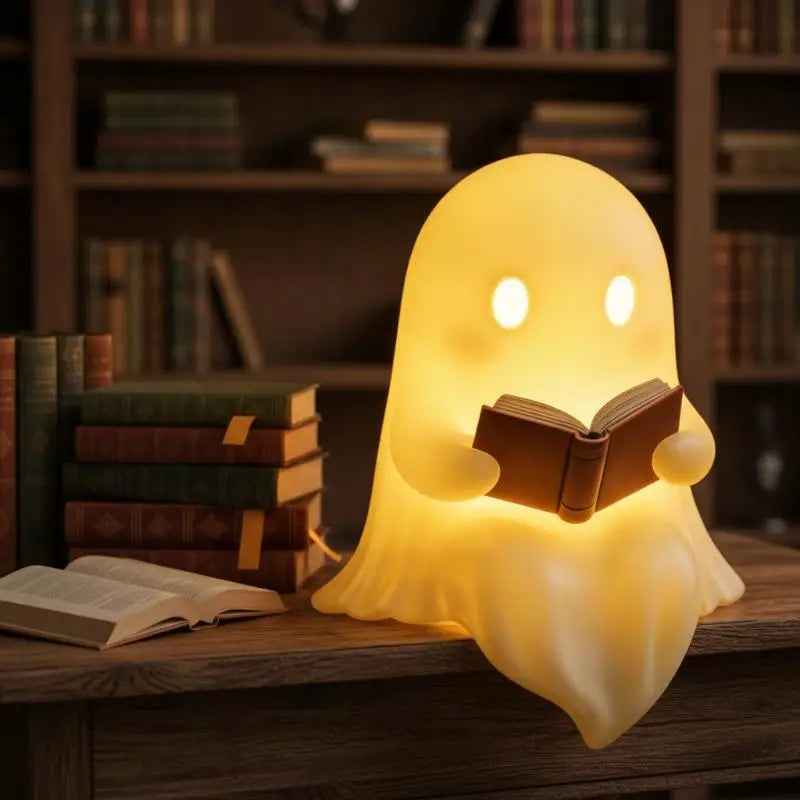 Halloween Party Decoration Favors Cute Ghost Reading Book Lamp Desktop Ornament Bedroom Home Decor Kids Holiday Gift