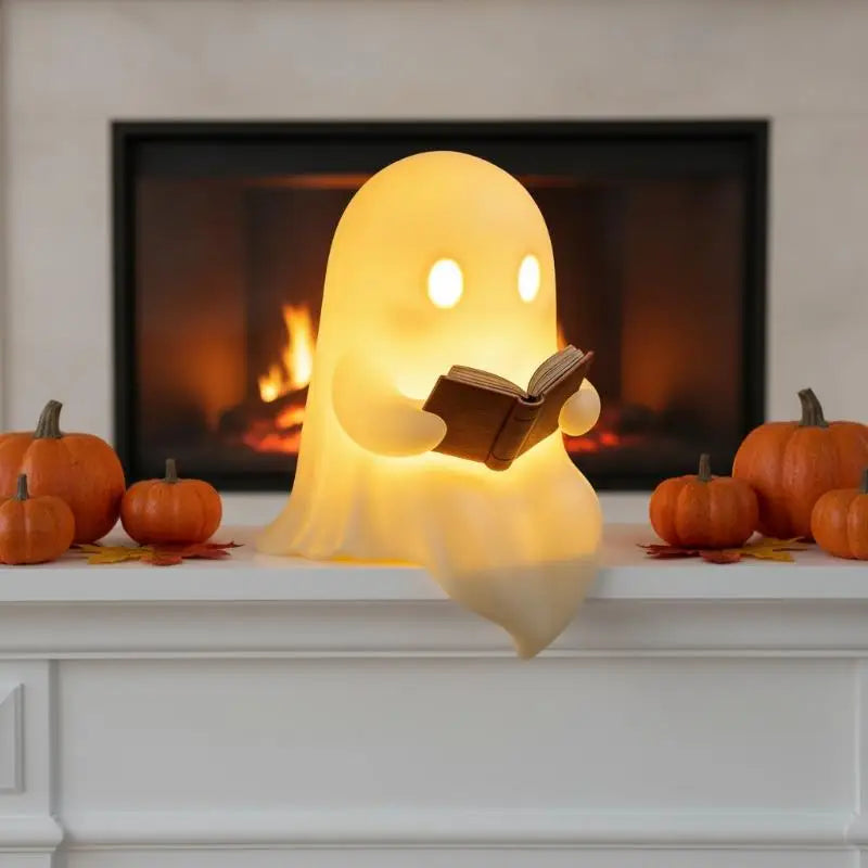 Halloween Party Decoration Favors Cute Ghost Reading Book Lamp Desktop Ornament Bedroom Home Decor Kids Holiday Gift