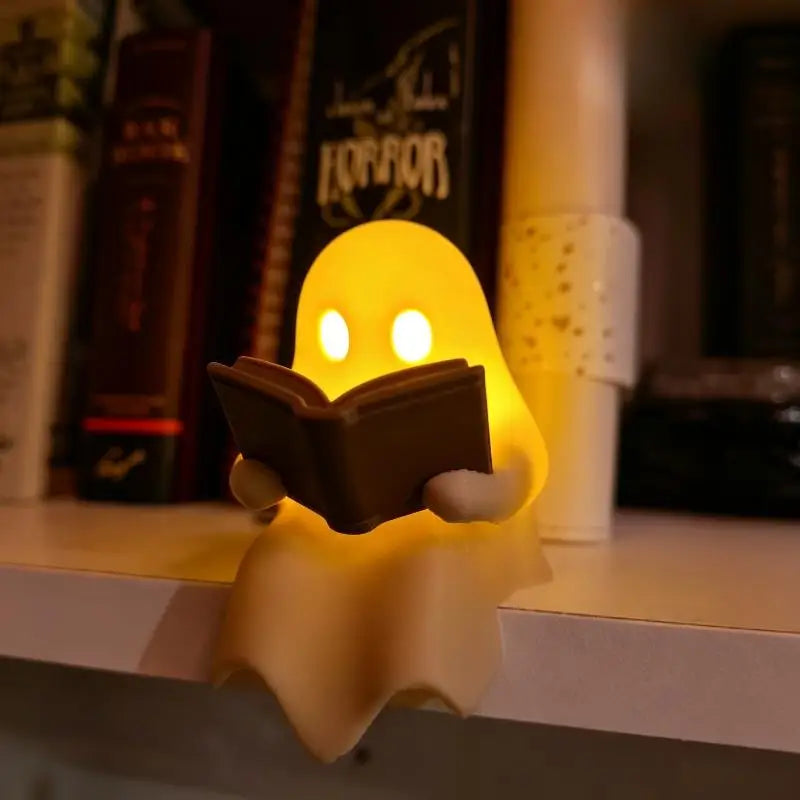 Halloween Party Decoration Favors Cute Ghost Reading Book Lamp Desktop Ornament Bedroom Home Decor Kids Holiday Gift